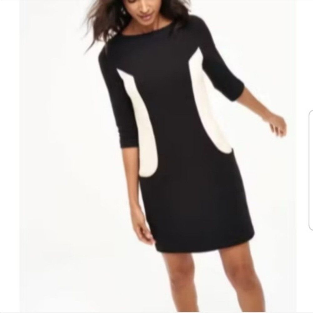 Boden Ottoman Colorblock Ribbed‎ 3/4 Sleeve Shift Dress Black & White Size 4